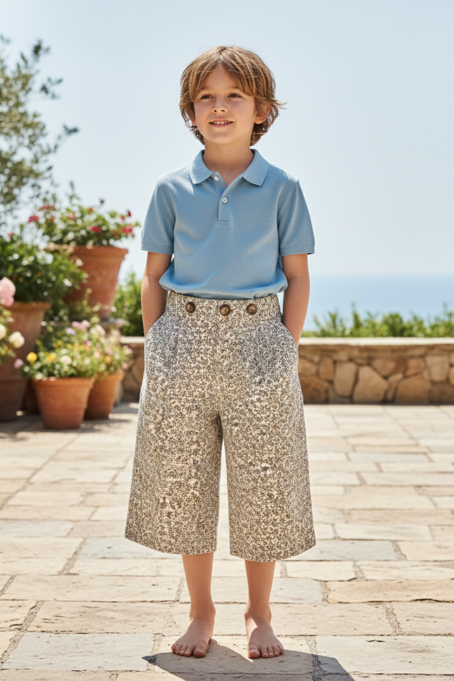 Pantalon En Lin Ample Imprimé Floral Enfant Décontracté