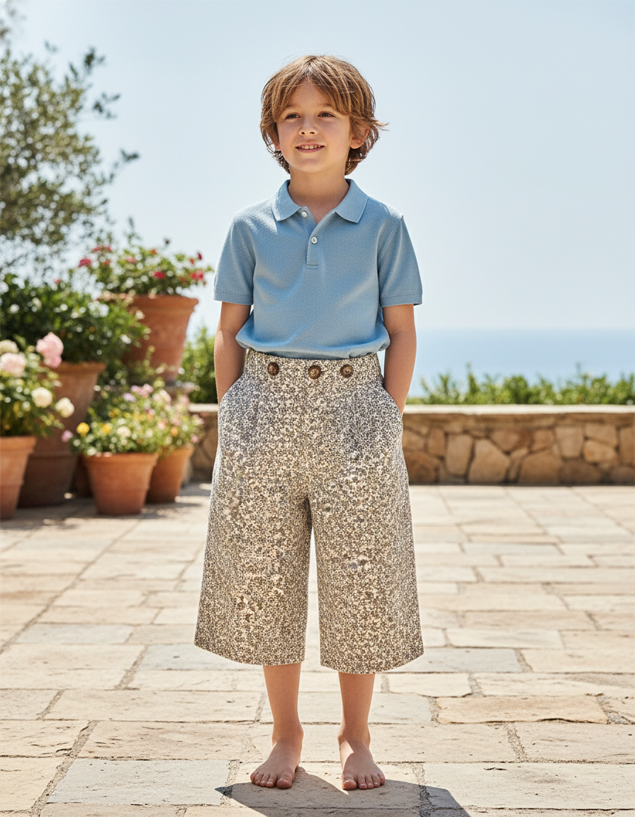 Pantalon En Lin Ample Imprimé Floral Enfant Décontracté