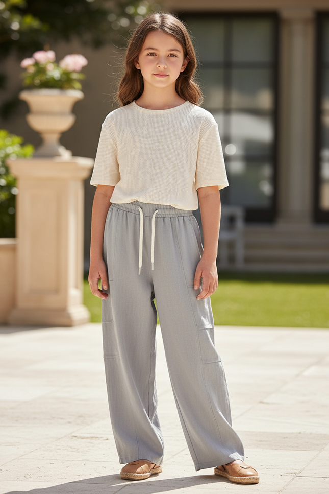 Pantalon En Lin Gris Ample Décontracté Enfant