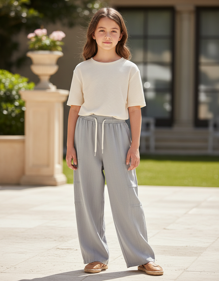 Pantalon En Lin Gris Ample Décontracté Enfant