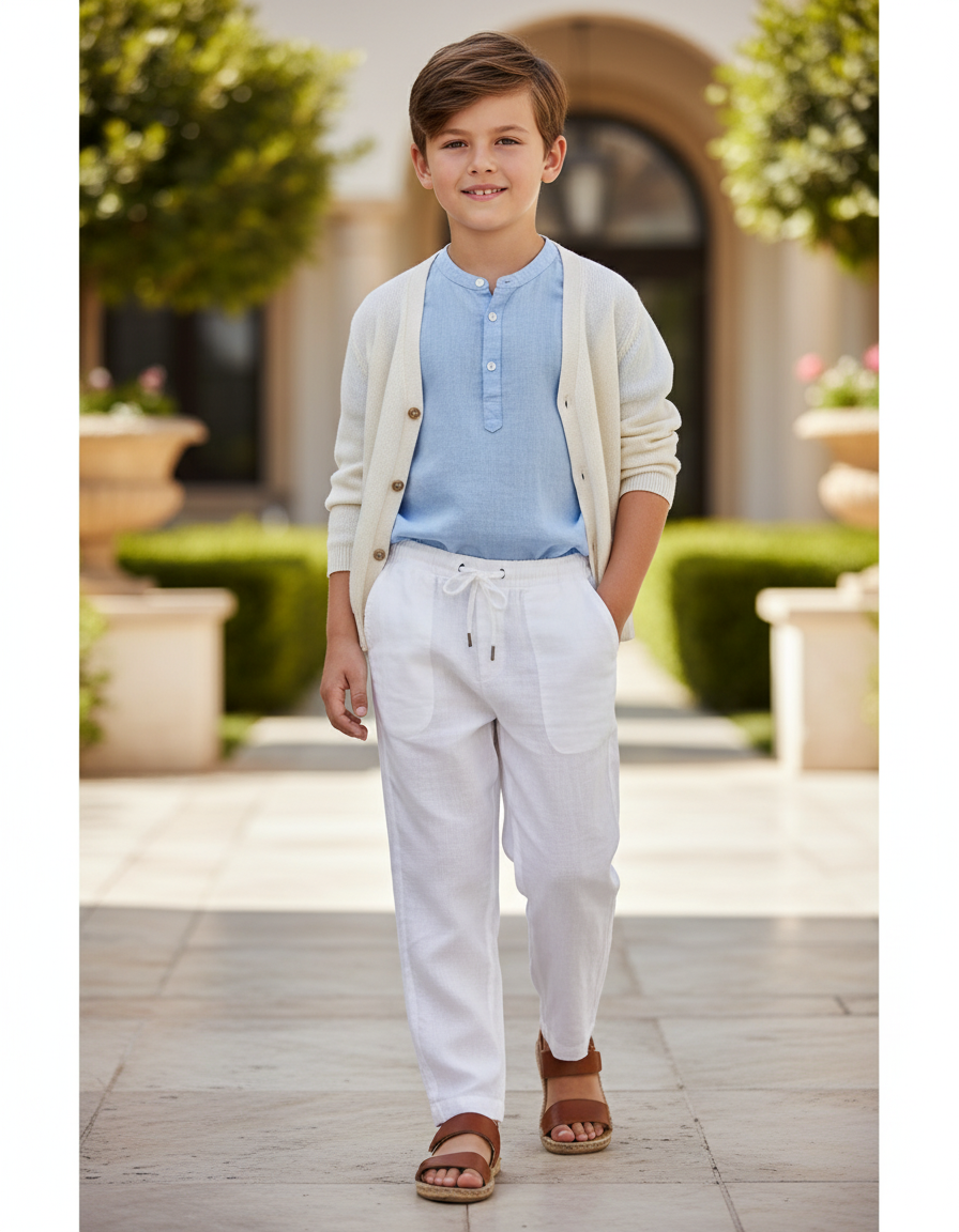 Pantalon En Lin Blanc Décontracté Droit Garçon Léger