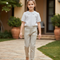 Pantalon En Lin Beige Coupe Droite Enfant Élégant