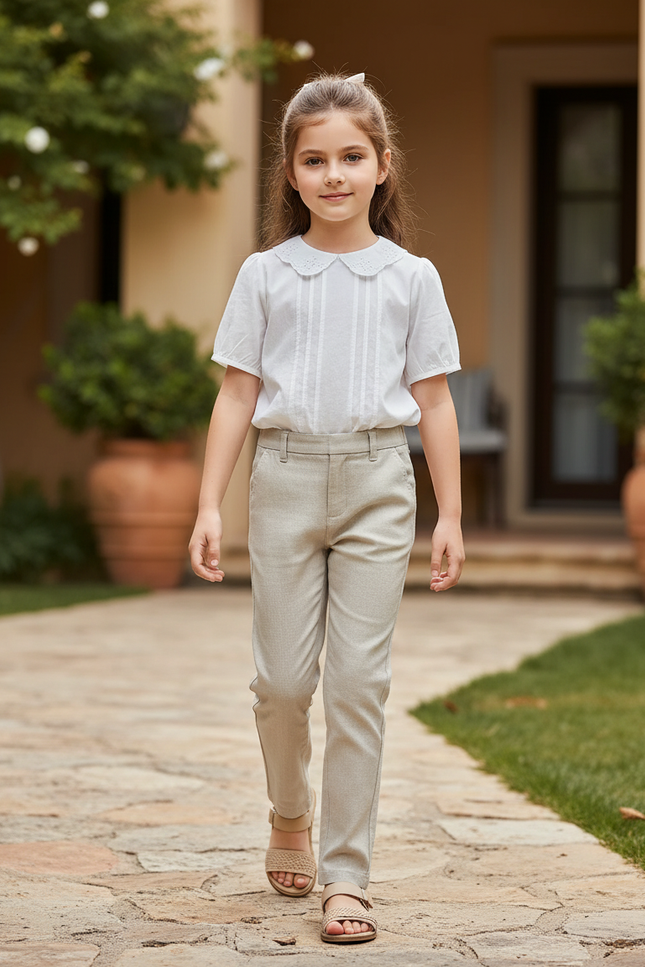 Pantalon En Lin Beige Coupe Droite Enfant Élégant