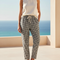 Pantalon En Lin Carreaux Ample Coton Décontracté Taille Élastique - Imprimé