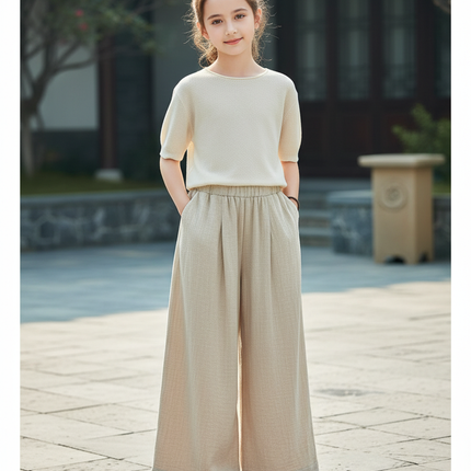 Pantalon En Lin Beige Ample Fluide Confortable Femme