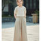 Pantalon En Lin Beige Ample Fluide Confortable Femme
