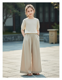 Pantalon En Lin Beige Ample Fluide Confortable Femme