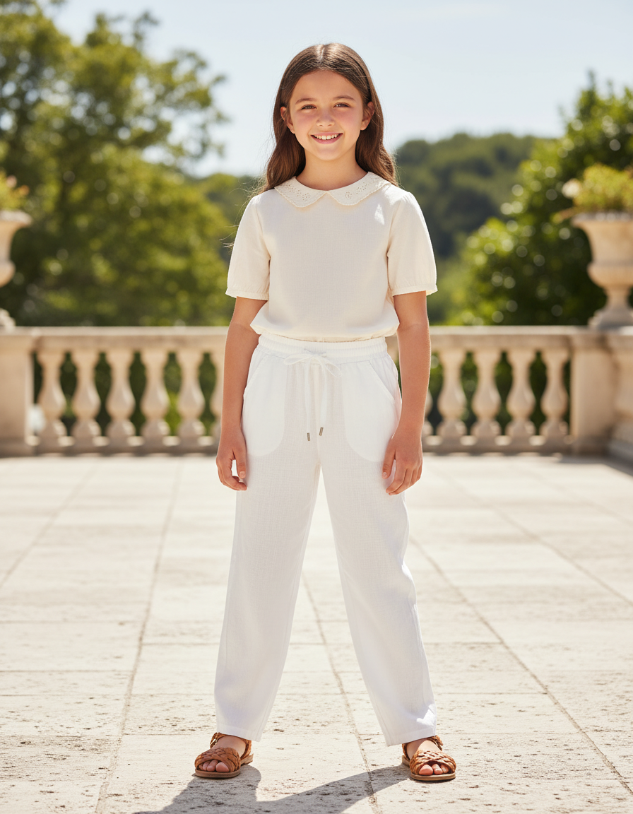Pantalon En Lin Blanc Décontracté Droit Enfant