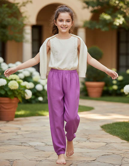 Pantalon En Lin Violet Ample Enfant Léger Fluide