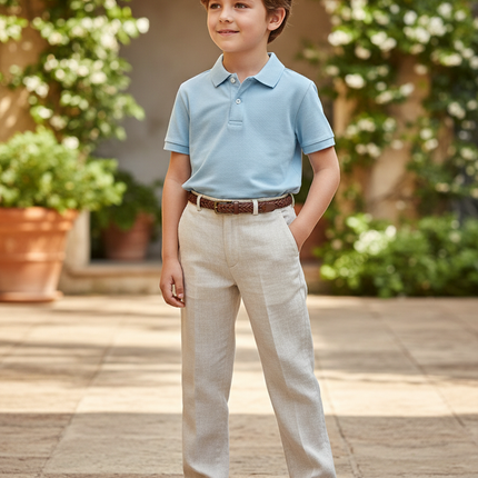 Pantalon En Lin Enfant Droit Beige Élégant Décontracté