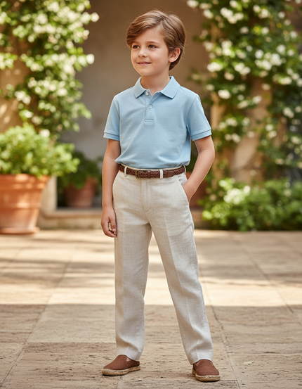 Pantalon En Lin Enfant Droit Beige Élégant Décontracté