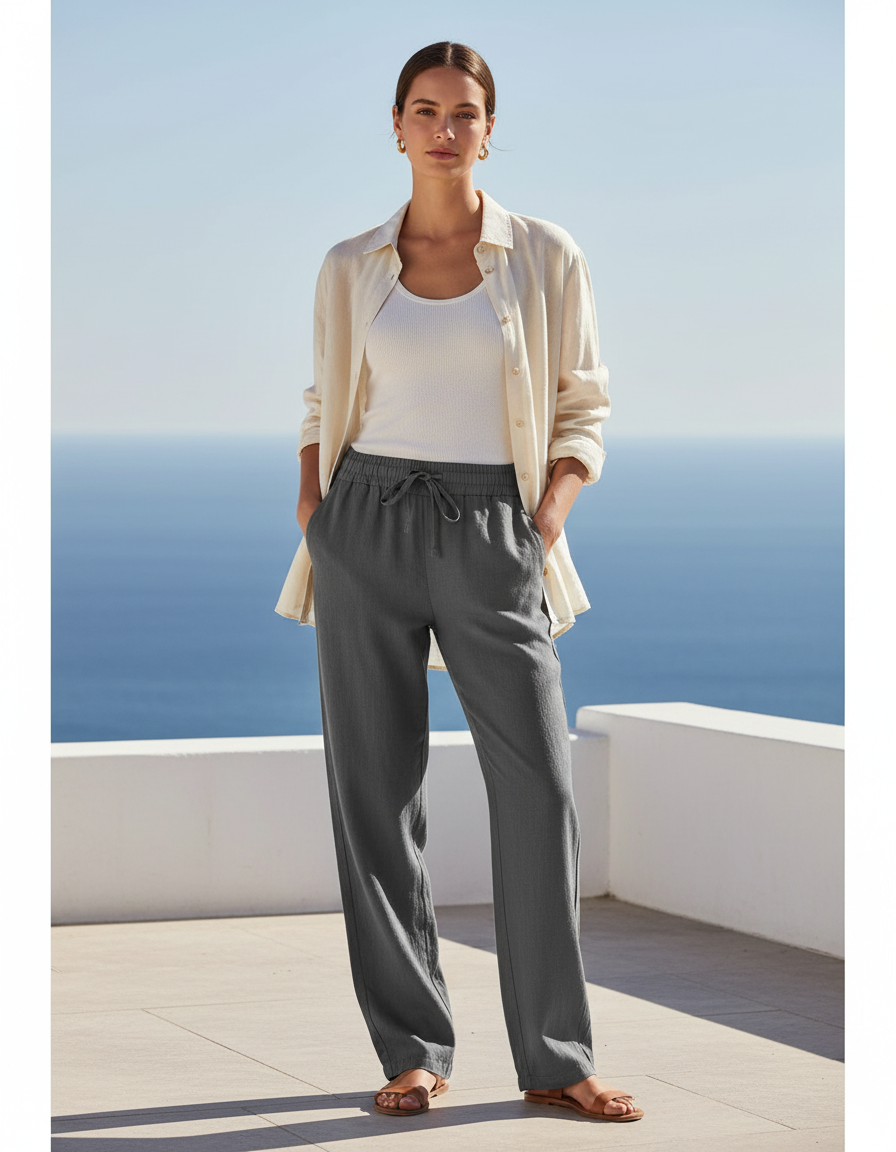 Pantalon En Lin Gris Femme