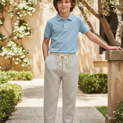 Pantalon En Lin Garçon Écru Tapered - Beige