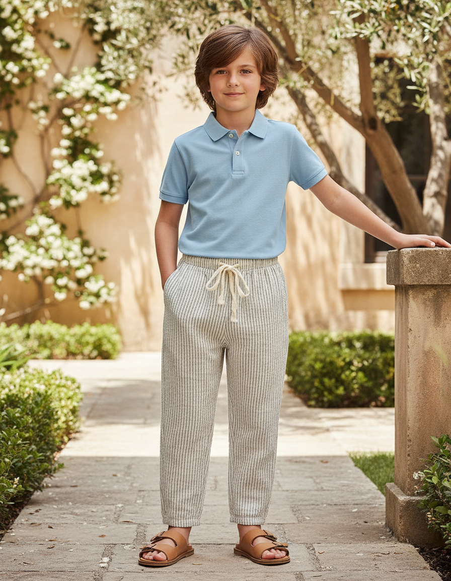 Pantalon En Lin Garçon Écru Tapered - Beige