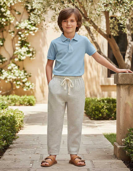 Pantalon En Lin Garçon Écru Tapered - Beige