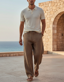 Pantalon En Lin Marron Ample Décontracté Élégant Homme