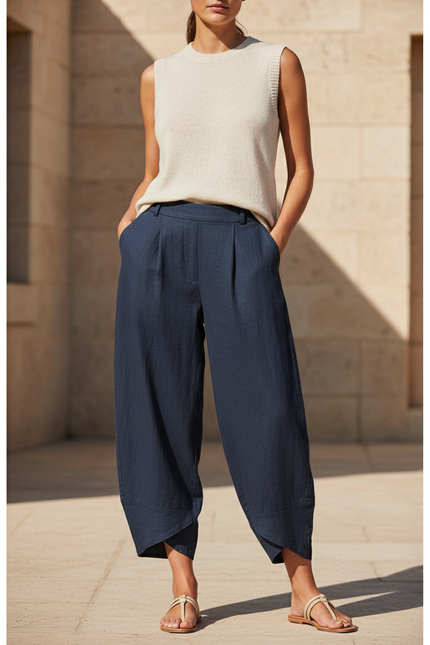 Pantalon En Lin Marine