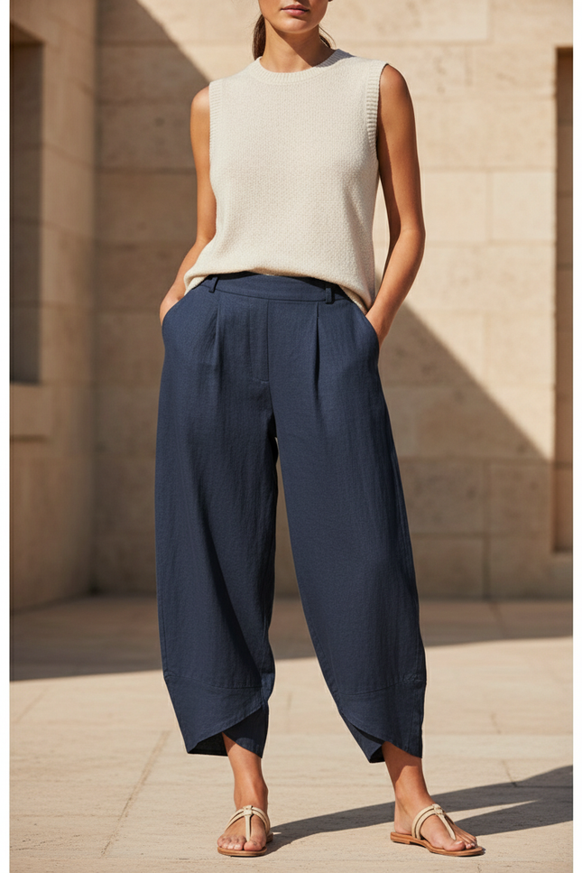 Pantalon En Lin Marine