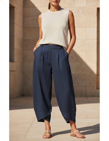 Pantalon En Lin Marine