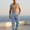 Pantalon En Lin Bleu Cargo Ample Décontracté Léger