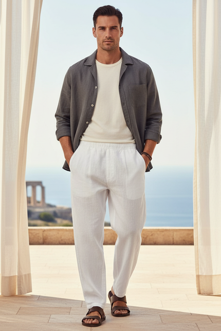 Pantalon Lin Droit - Blanc
