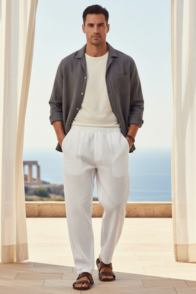 Pantalon Lin Droit - Blanc