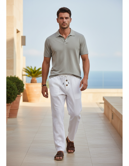 Pantalon En Lin Homme Blanc Ample Décontracté Léger