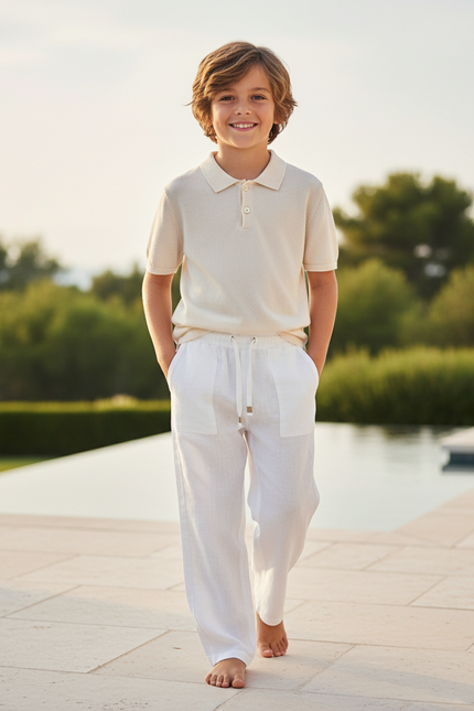 Pantalon En Lin Blanc Ample Enfant Léger