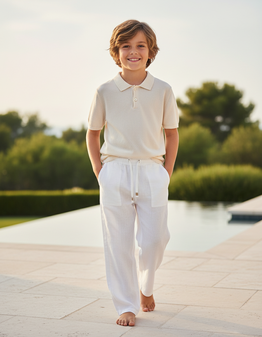 Pantalon En Lin Blanc Ample Enfant Léger