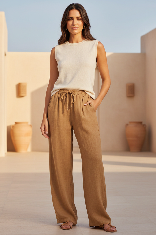 Pantalon Lin Camel