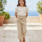Pantalon En Lin Beige Taille Haute Ceinturé Fille