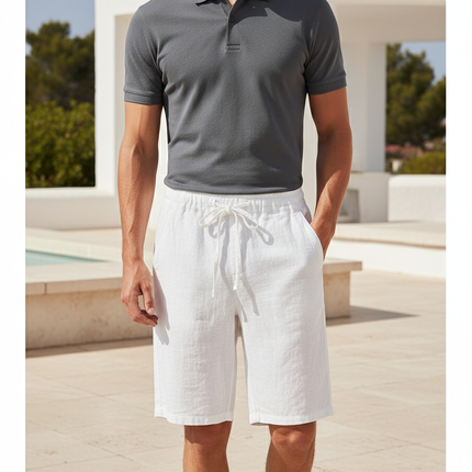 Pantalon En Lin Blanc Cordon Décontracté Homme Respirant