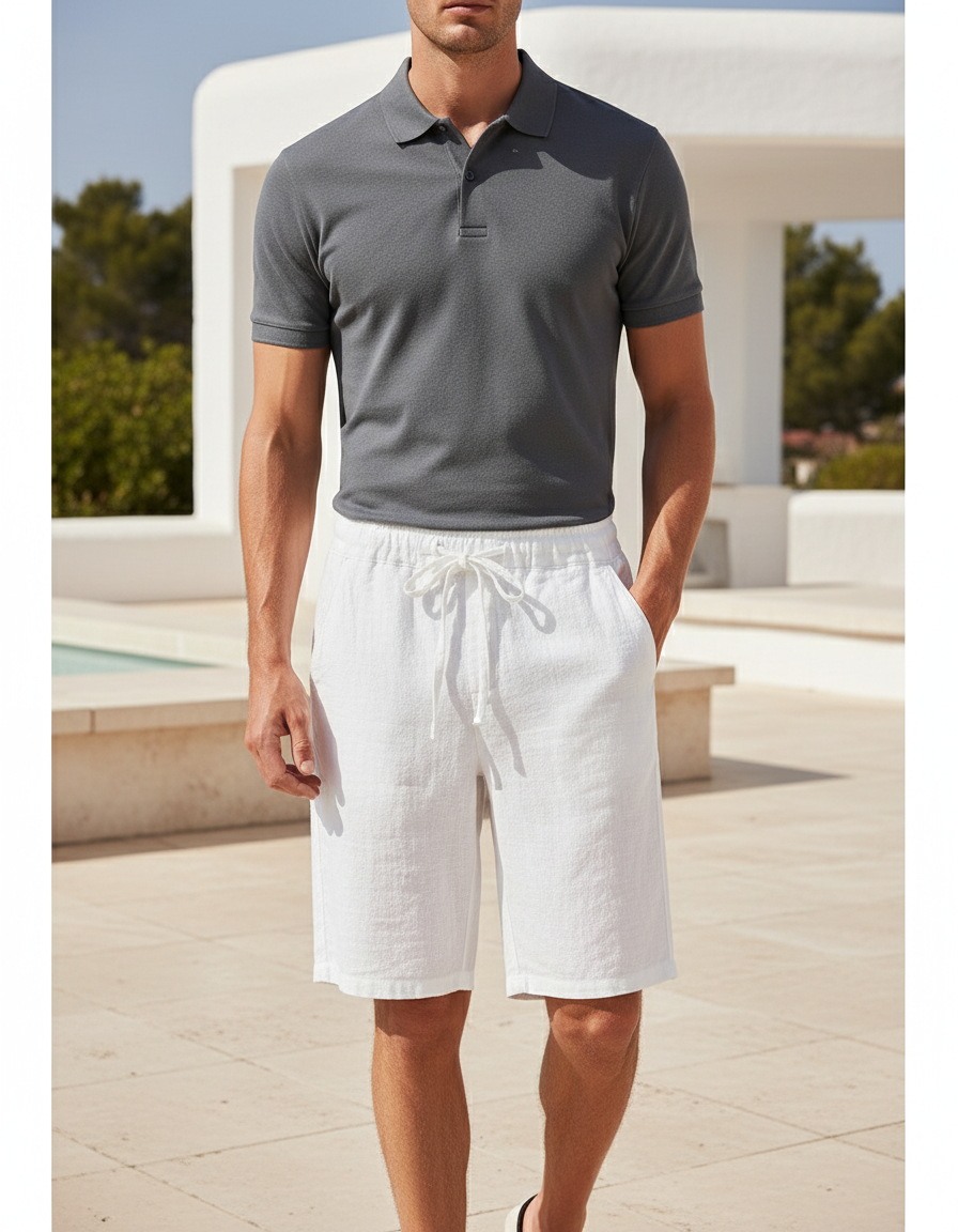 Pantalon En Lin Blanc Cordon Décontracté Homme Respirant