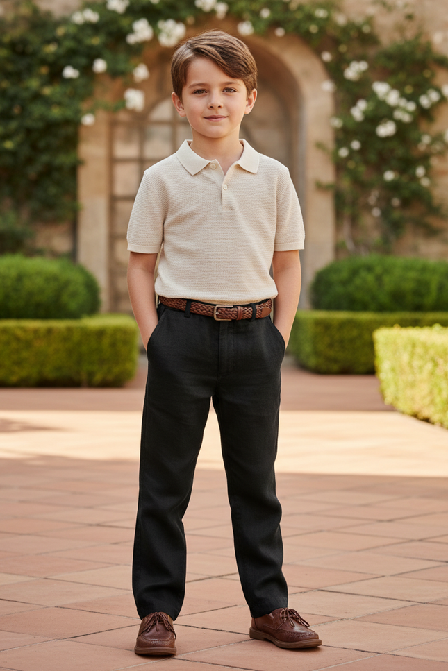 Pantalon En Lin Noir Classique Droit Enfant Élégant