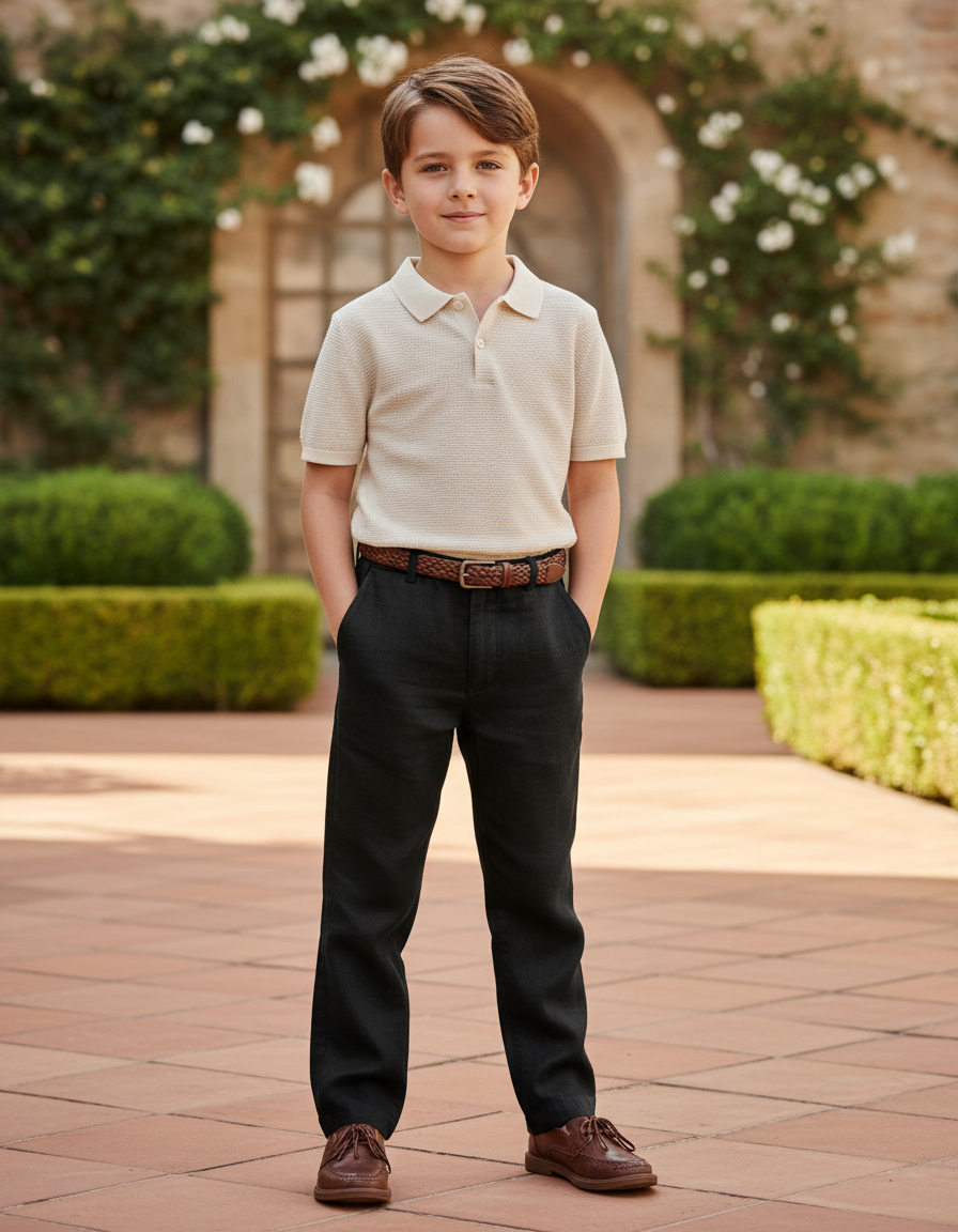 Pantalon En Lin Noir Classique Droit Enfant Élégant