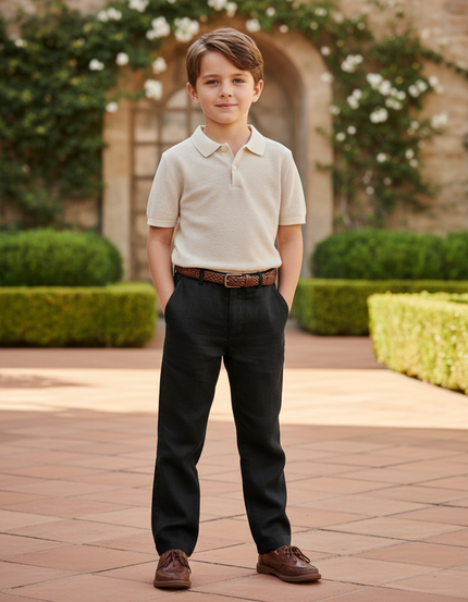 Pantalon En Lin Noir Classique Droit Enfant Élégant