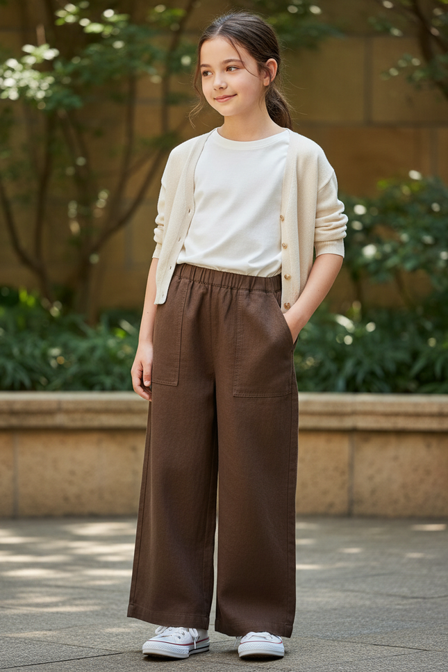 Pantalon En Lin Marron Ample Enfant Coton