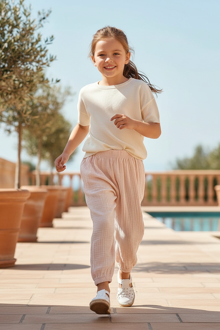 Pantalon En Lin Rose Gaze Ample Confortable Enfant