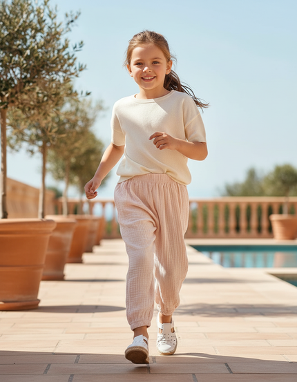Pantalon En Lin Rose Gaze Ample Confortable Enfant
