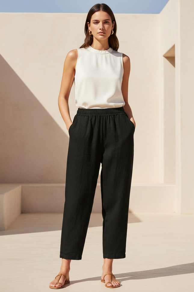 Pantalon En Lin Femmes - Noir