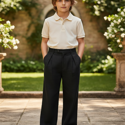 Pantalon En Lin Noir Ample Plissé Garçon Élégant