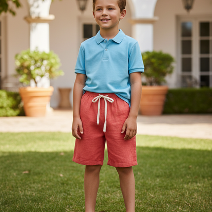 Pantalon En Lin Enfant Corail Ample Cordon Décontracté - Orange