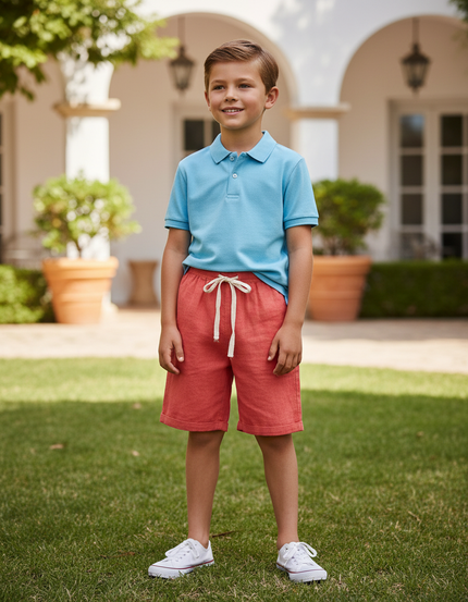 Pantalon En Lin Enfant Corail Ample Cordon Décontracté - Orange