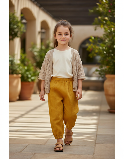 Pantalon En Lin Jaune Moutarde Ample Enfant Coton
