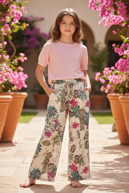 Pantalon En Lin Floral Ample Vintage Décontracté - Multicolore