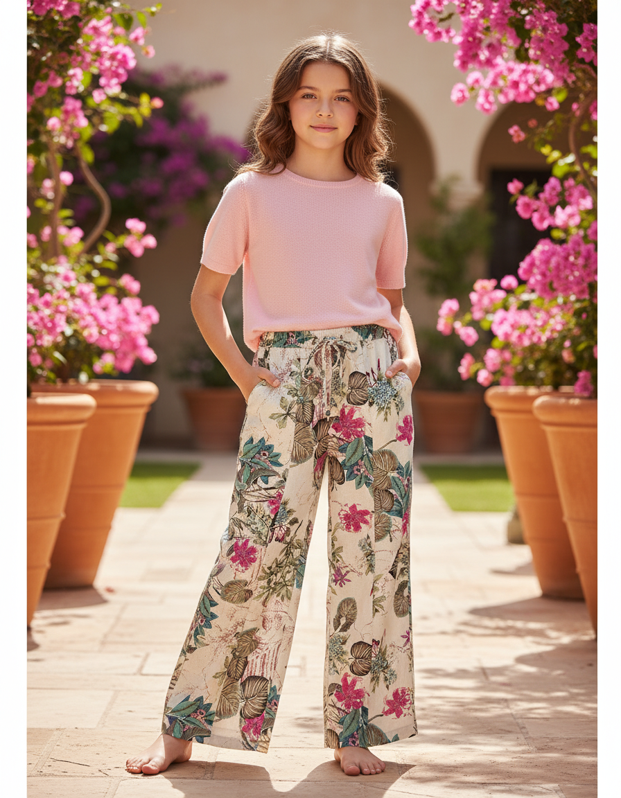 Pantalon En Lin Floral Ample Vintage Décontracté - Multicolore