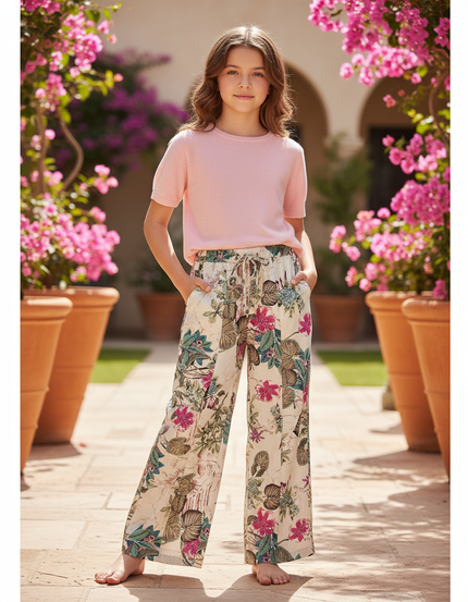Pantalon En Lin Floral Ample Vintage Décontracté - Multicolore