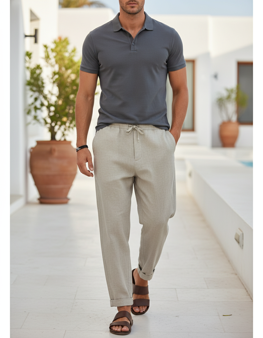 Pantalon Coton Et Lin Homme - Beige