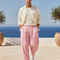 Pantalon En Lin Rose Ample Décontracté Plissé Homme