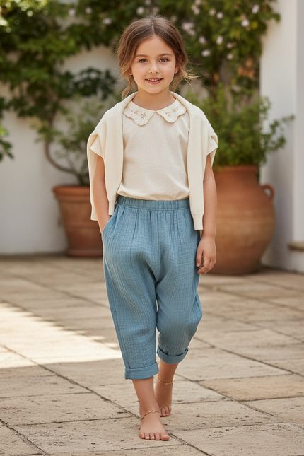 Pantalon Lin Turquoise - Bleu